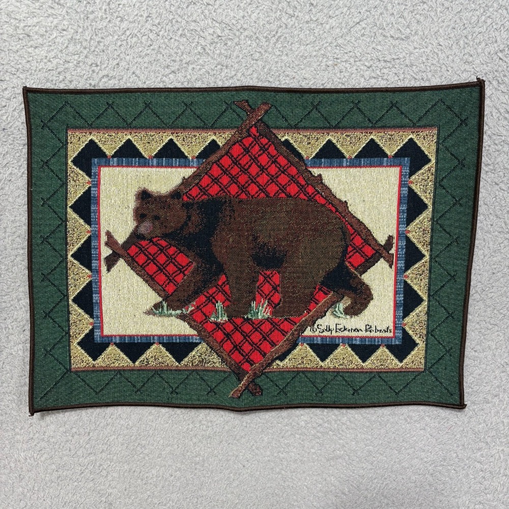 Sally Eckman Roberts Winter Brown Bear Cabin Tapestry Placemat Decor